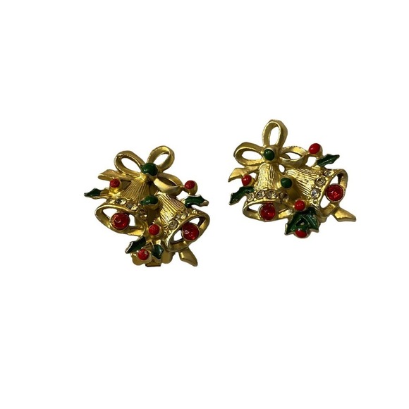 Vintage Christmas Bell clip on holiday earrings - Picture 3 of 6